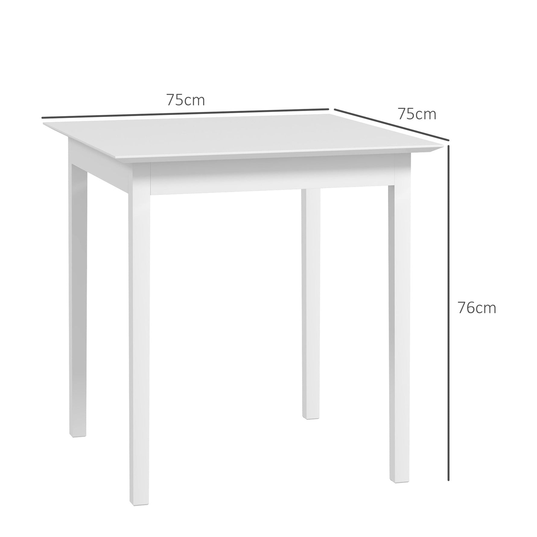 Square Dining Table for 2, 75 x 75 x 76 cm, Wood, White