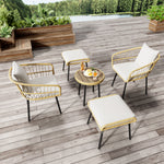 5-Piece Garden Lounge Set with Table, Chairs & Stools, Natural Rattan