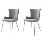 Velvet Dining Chair Set of 2, Luxurious Lounge Chair with Silver Metal Legs, Grey Velvet