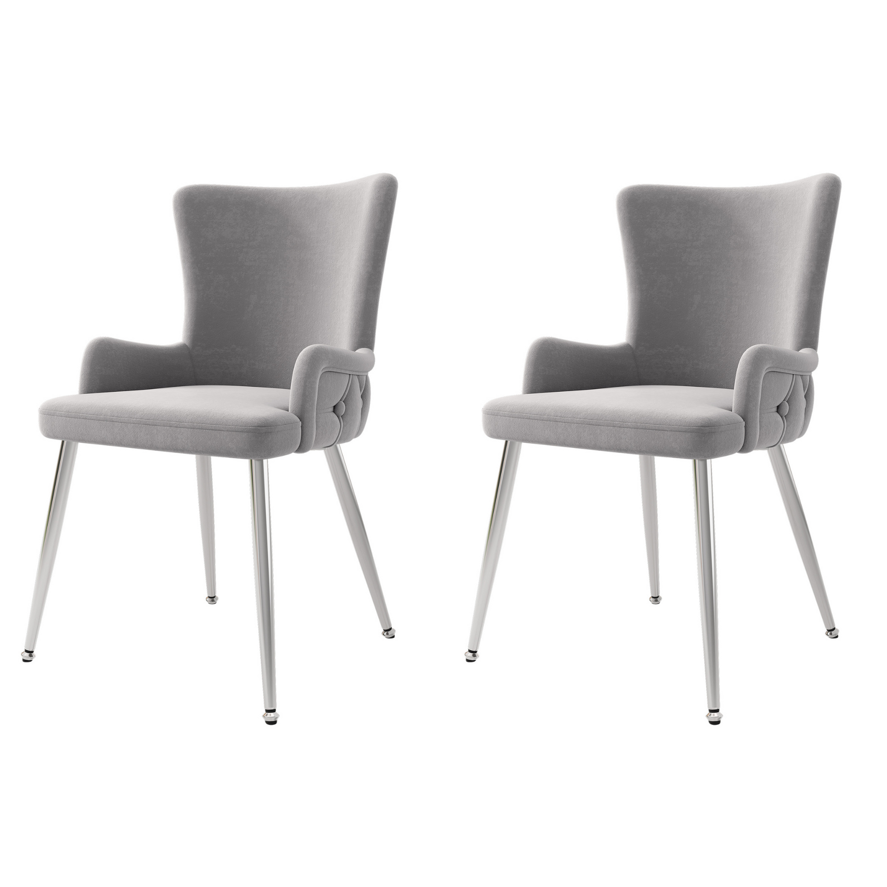 Velvet Dining Chair Set of 2, Luxurious Lounge Chair with Silver Metal Legs, Grey Velvet