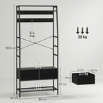 Coat Rack, Shoe Rack, 2 Fabric Drawers, 8 Hooks, Black