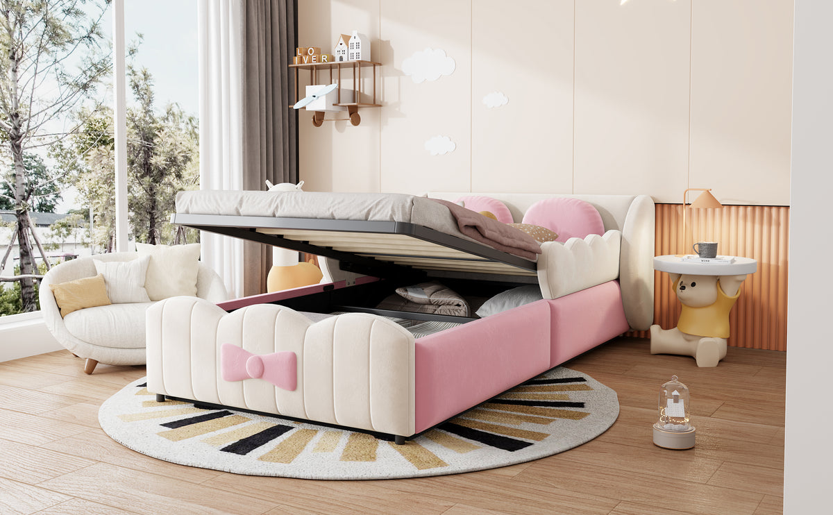 Children's Upholstered Storage Bed 90x200 with Cushions, Velvet