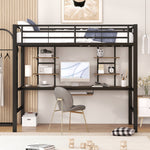Loft Bed 90x200cm with Desk and 2 Bookshelves - Black Metal