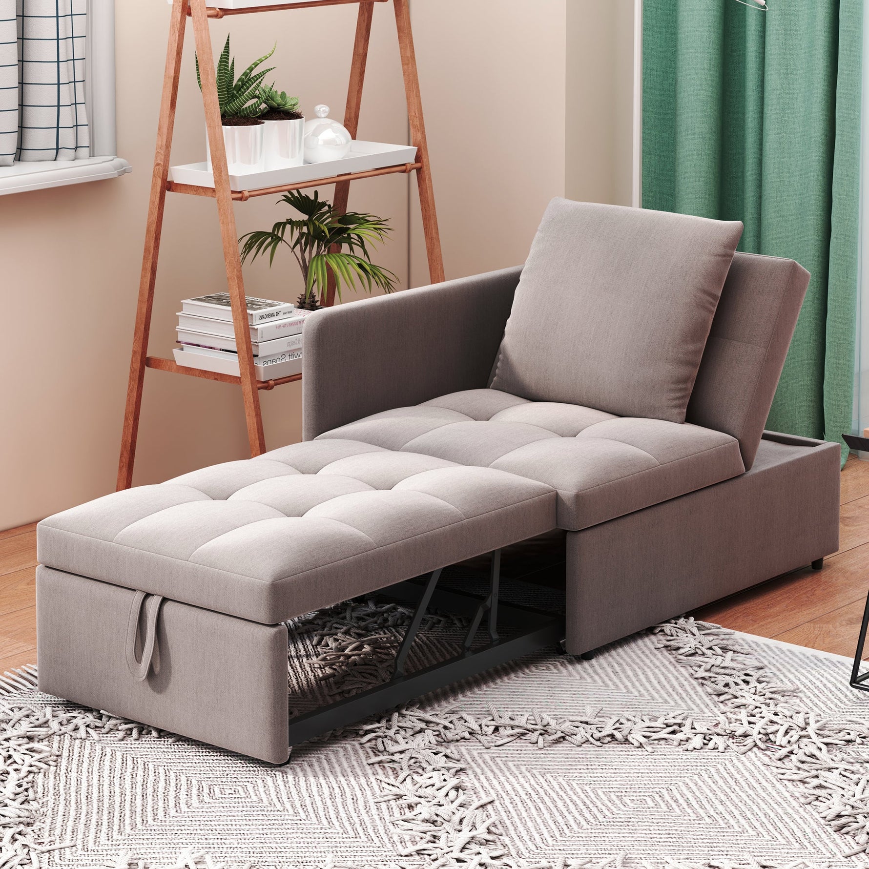 Upholstered Sofa Bed 3-in-1 Multifunctional Adjustable Daybed, Linen Fabric