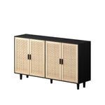 Rattan Storage Cabinet, 158cm 4-Door Decorative, Black