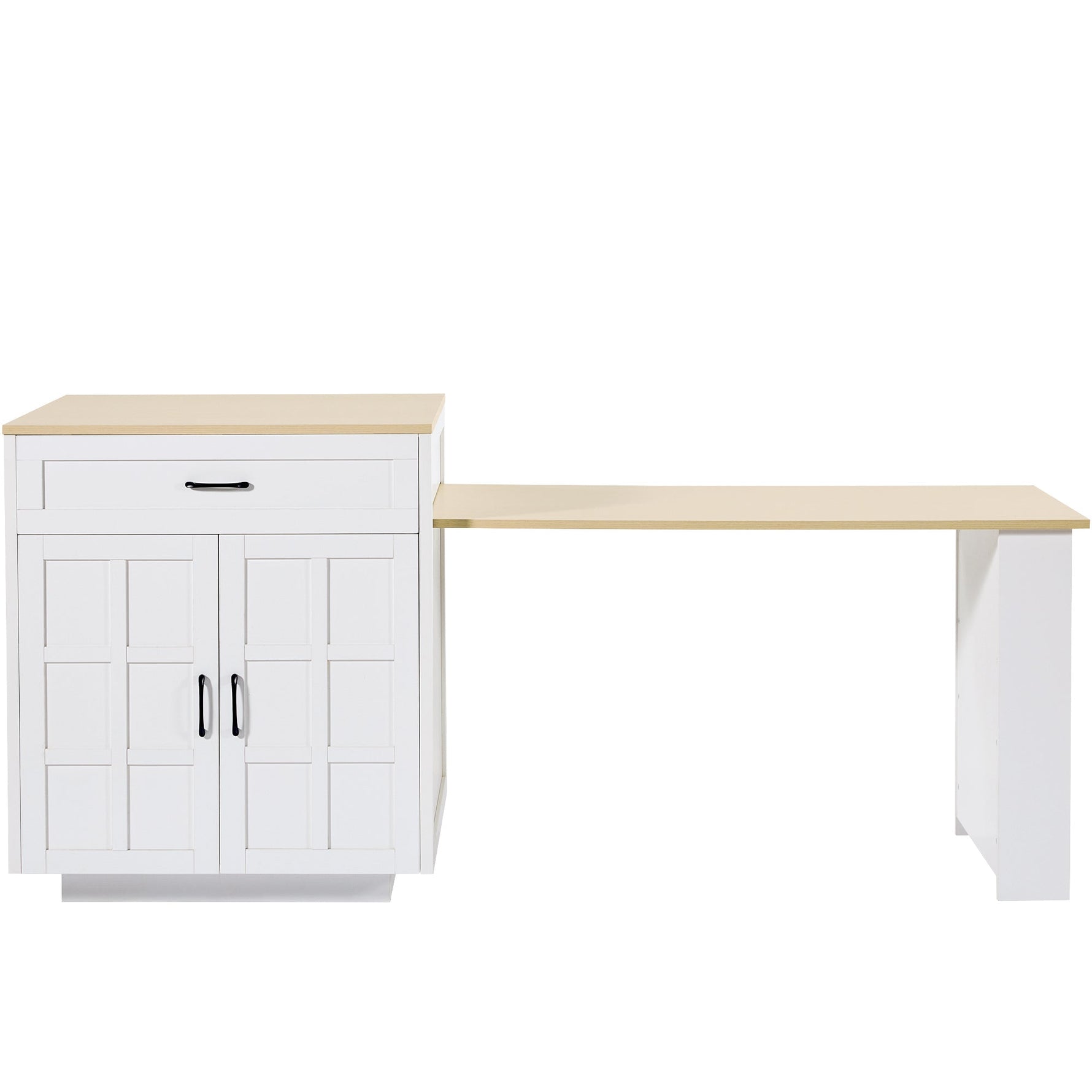 Extendable Bar Table Storage Drawers Shelves Kitchen Island - White