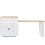 Extendable Bar Table Kitchen Island Dining Cart with Storage Drawers and Shelves White