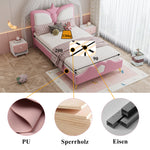 Kids Upholstered Bed 90x200cm Crown Headboard, Pink & White