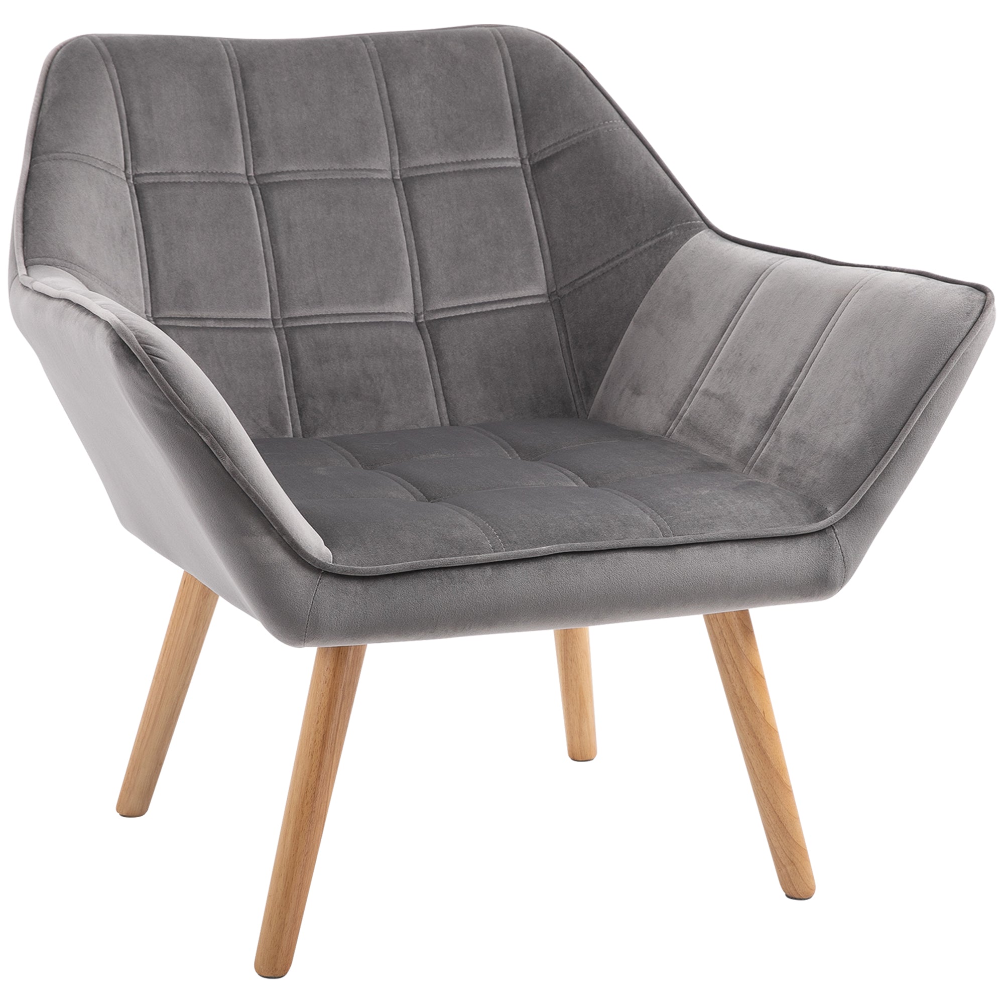Wingback Chair, Single Recliner with Raised Legs, Velvet Grey