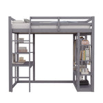 Loft Bed with Ladder, Table & Shelves, 140x200 cm, Solid Wood Grey