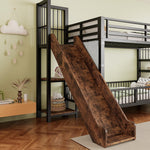 Children's Metal Loft Bed with Slide, Storage Stairs and Shelves, Black