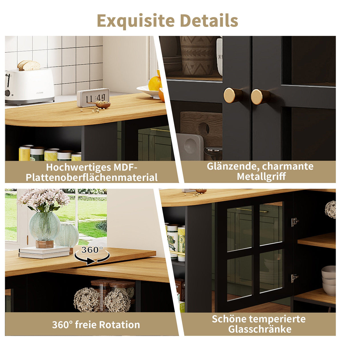 Dining Bar, 360° Rotating Multifunctional with 5 Shelves, Black