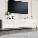 TV Stand Modern High-Gloss with 4 Cabinet Doors and Storage, Gold Edge Banding