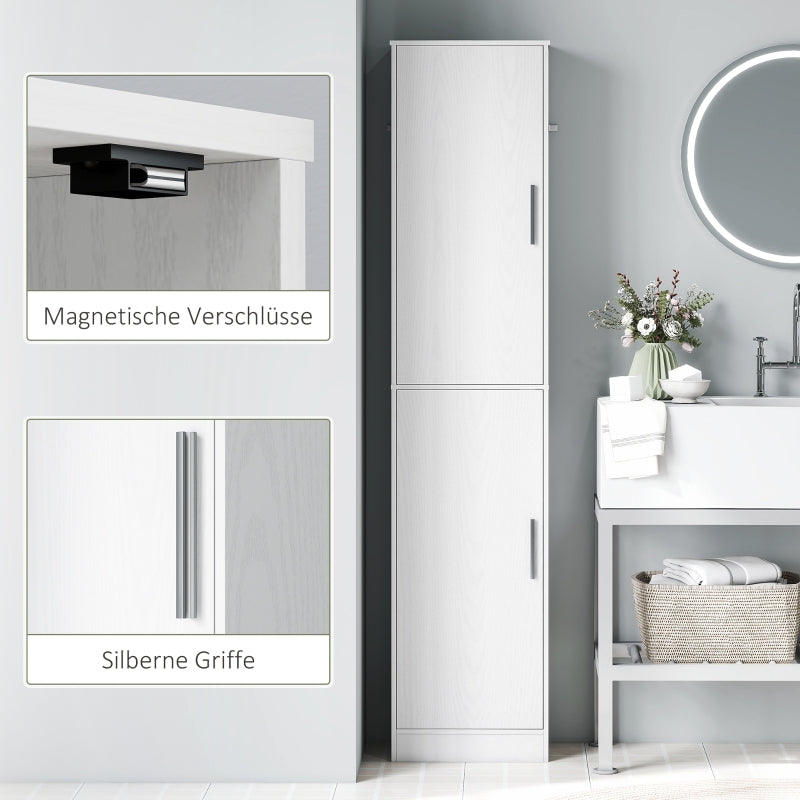 Bathroom Cabinet Narrow Tall 2 Doors Adjustable Shelves, White