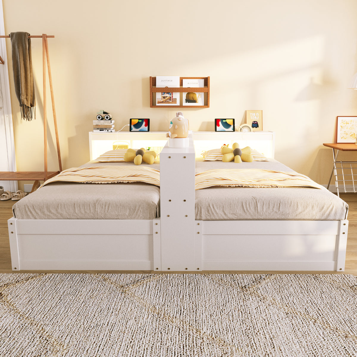 Multifunctional Sofa Bed 90/180x200cm with Storage & LED, White