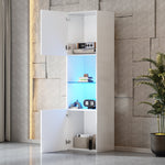 Display Cabinet with LED Lighting, 1 Glass Shelf, 45x35x160 cm, High-Gloss White