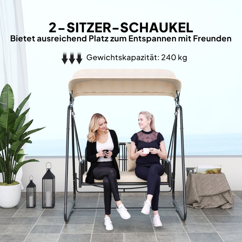 Hollywood Swing 2-Seater Garden Swing with Adjustable Sunroof Cushion Khaki