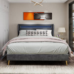 Upholstered Bed, Modern Minimalist LED Headboard, 160x200 cm, Grey