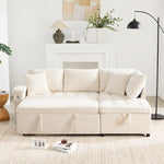 Modern L-shaped Sofa Bed with Storage, USB Charger, and Cushions, Beige