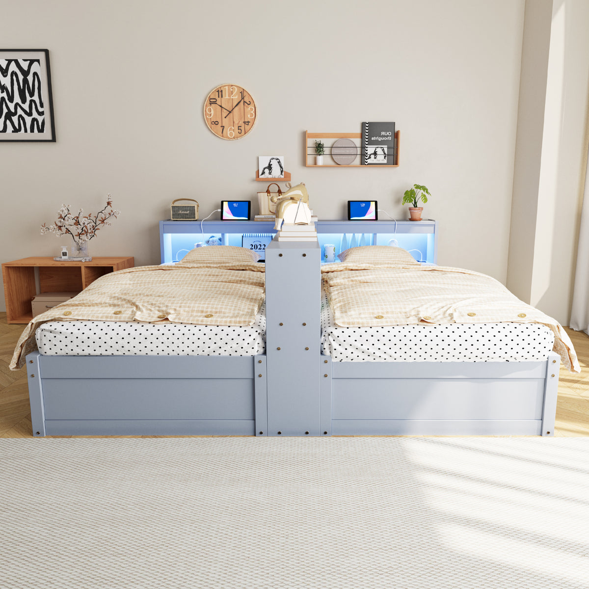Sofa Bed 90/180x200cm with Hydraulic Storage & LED, Grey Wood