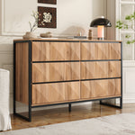 Sideboard & Chest of Drawers, Metal Legs, Raised Doors, Black and Natural Wood