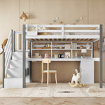 Mid-Height Bed 90x200cm with Desk, Storage & Ladder, White & Grey