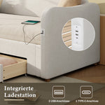 Upholstered Daybed with 2 Drawers, USB Port, 90x200cm Extendable to 180cm, Beige Velvet