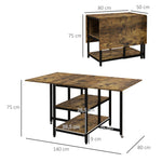 Folding Dining Table, Wheels, 140x80cm, 2-6 People, Rustic Brown Steel