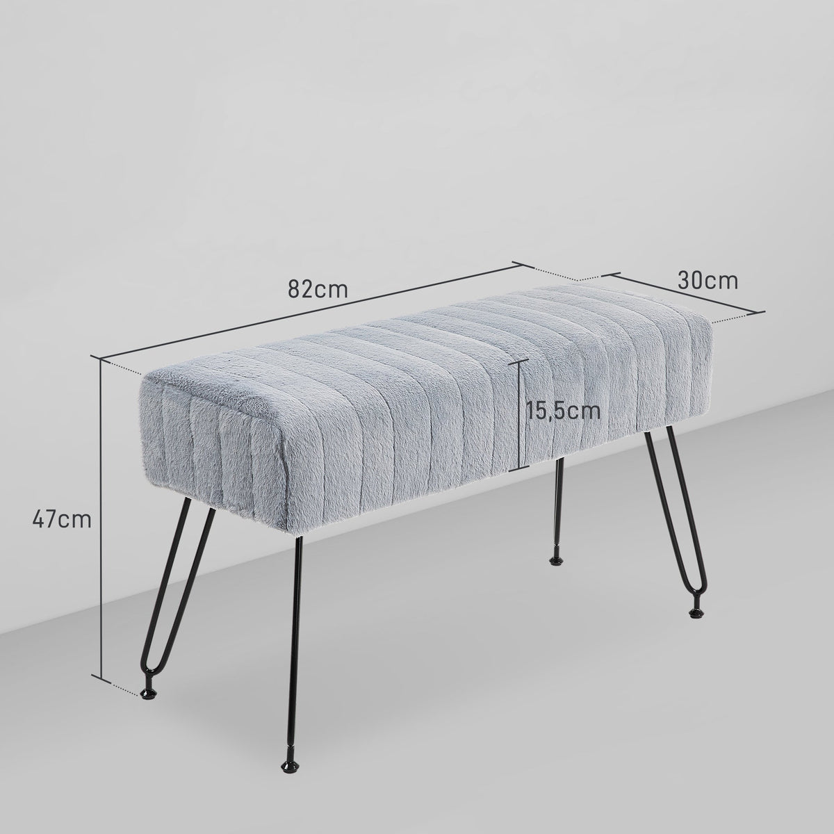 Upholstered Bench, Faux Fur, 82 x 30 x 47 cm, Gray