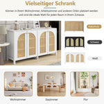 Sideboard, 4 Rattan Doors with Metal Handles, White