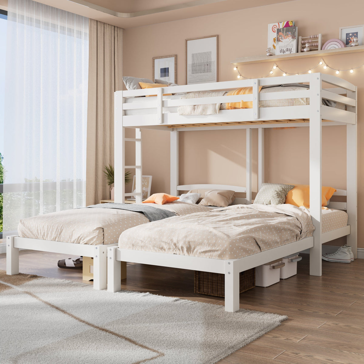 Triple Bunk Bed 90x200cm Side Ladder for Children/Teens, White