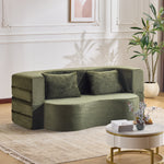 Large Dual-Purpose Futon Sleeper Sofa, Assembly-Free and Foldable Floor-Standing Couch, Green