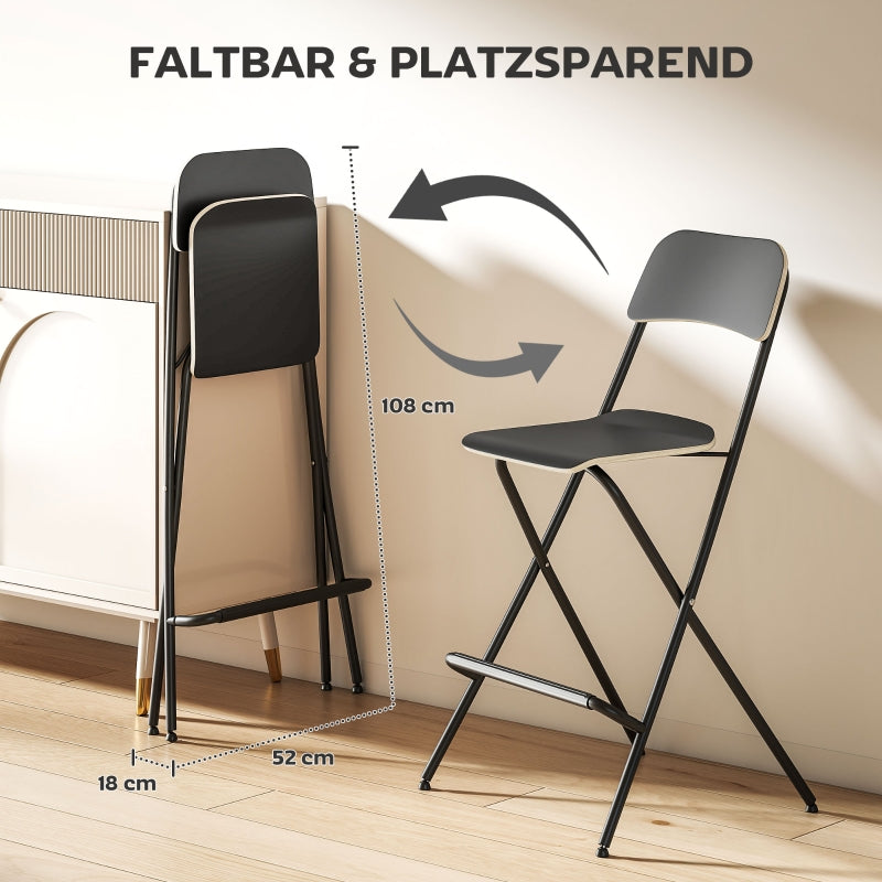 Bar Stools, Folding Chairs with Steel Frame, Black (Set of 2)