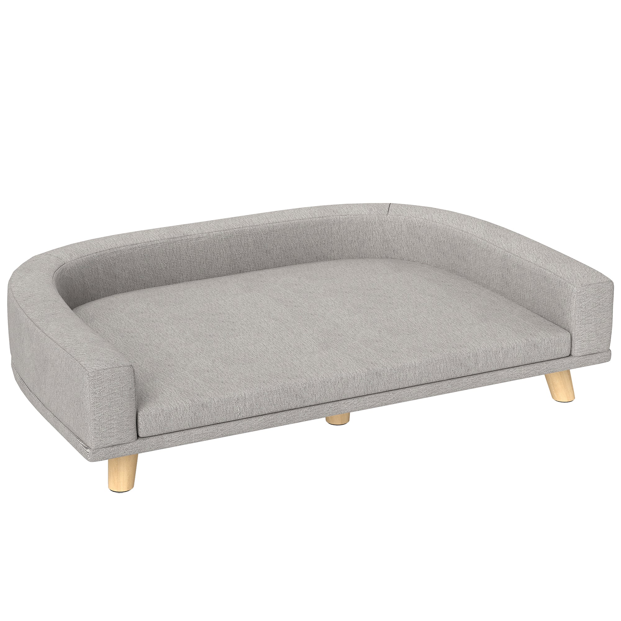 Dog Sofa, Raised with Cushion, Wooden Legs, Grey
