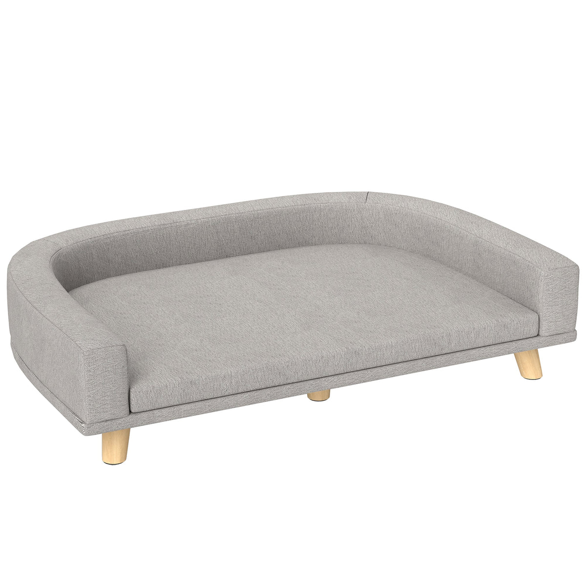 Dog Sofa, Raised with Cushion, Wooden Legs, Grey