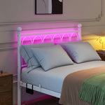 Metal Bed Frame 120x200cm, Vintage Headboard & Footboard with USB & LED, Heavy-Duty Steel, White