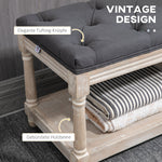 Shoe Bench with Storage, Upholstered, Wooden Legs, Grey Linen