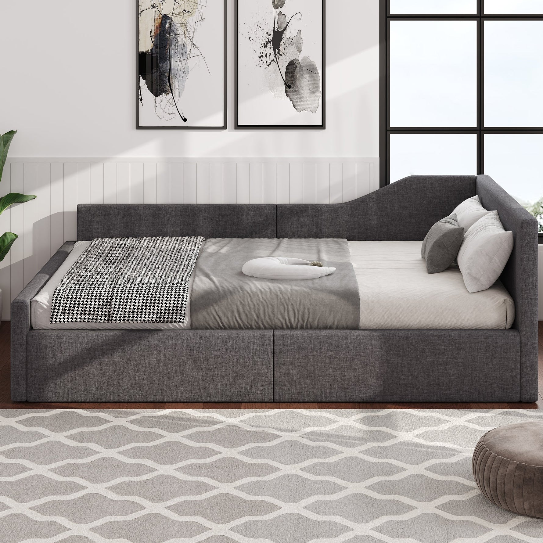 Upholstered Daybed with Underbed Storage, 140x200 cm, Grey