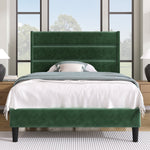 Upholstered Bed, 90x200cm Double with Slatted Frame & Headboard, Dark Green Velvet