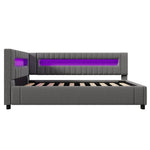 Daybed Sofa Bed with LED Lighting, Hydraulic Storage and USB Charging, Grey Linen