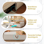 Upholstered Bed 90x200 with Trundle, LED & USB, Beige Linen