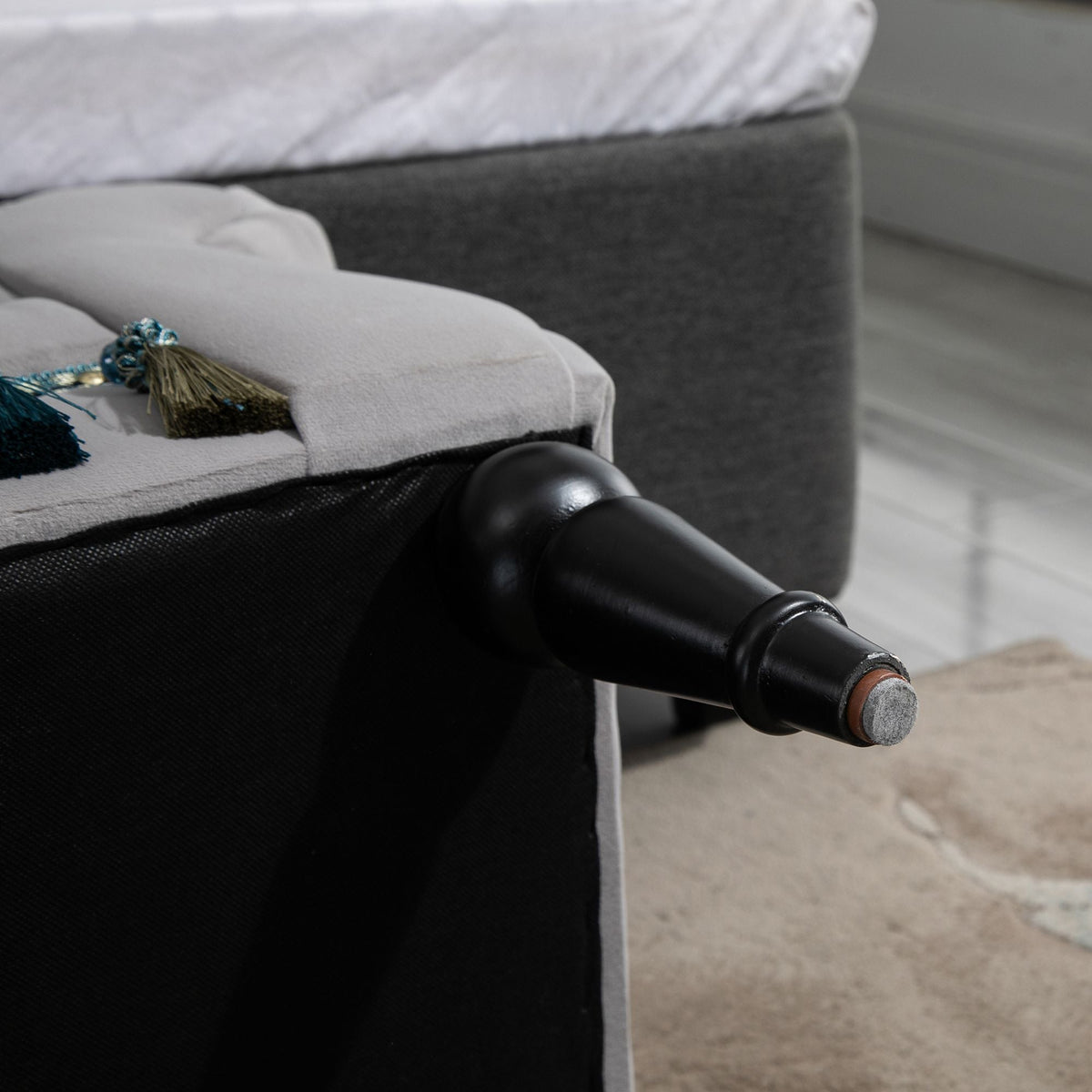 Bench Upholstered Bed Stool Wooden, Grey Polyester