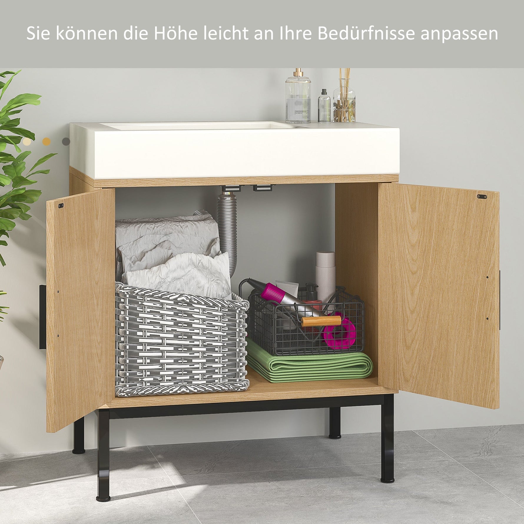kleankin Vanity Unit, Rattan Look, Anti-Tip Protection, Oak