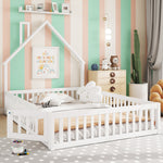 Children's Upholstered Bed 140x190cm Chimney Shape, White Pine Wood