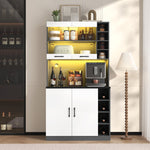 Kitchen Highboard Buffet 100x47x187cm LED Lighting Microwave Adjustable Shelves - Wooden
