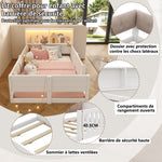 Flatbed Kids Bed 90x200cm with LED Light & Railings, White