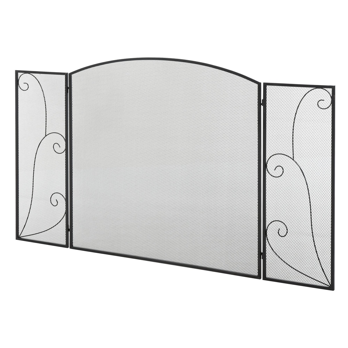 Fireplace Grate, 3-Panel Foldable Spark Guard, Metal Black