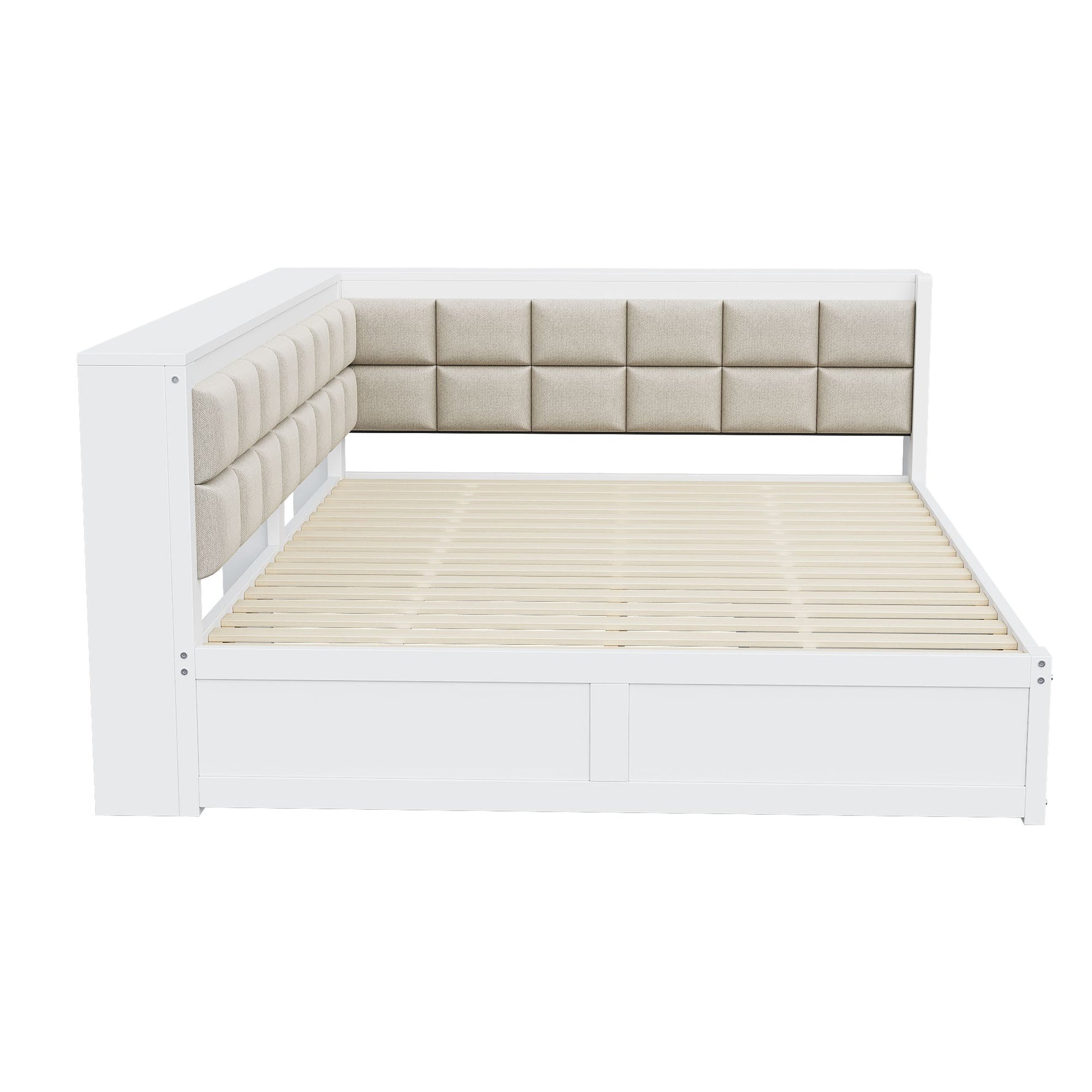 Sofa Bed, Multifunctional with Storage Drawer & Soft Backrest, Pine Wood White