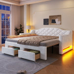 Upholstered Daybed with Two Drawers and LED Lighting, 90x200 to 180x200cm, White