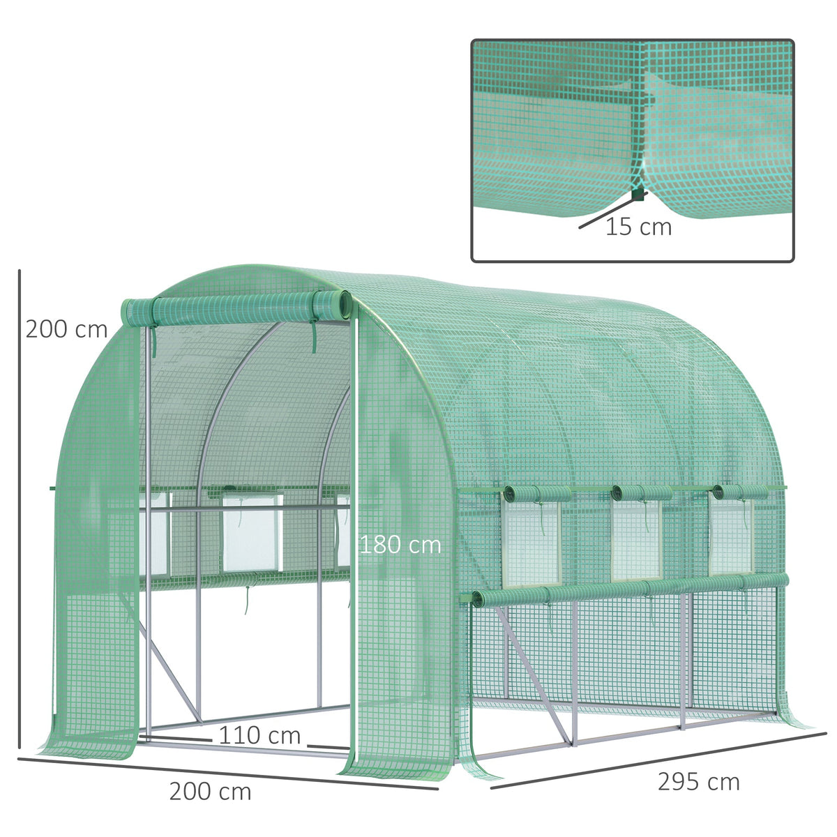 Walk-in Tunnel Greenhouse 2.95x2x2m 6 Windows UV Protection Garden